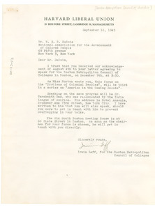 Letter from Boston Metropolitan Council of Colleges to W. E. B. Du Bois