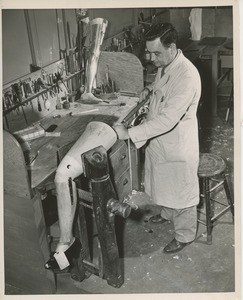 John Mitchell in the artificial limb and brace shop