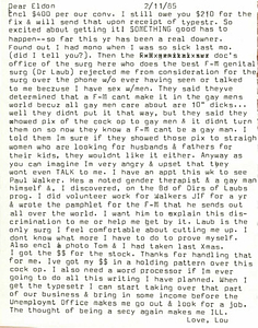 Correspondence from Lou Sullivan to Eldon Murray (February 1983-February 1985)