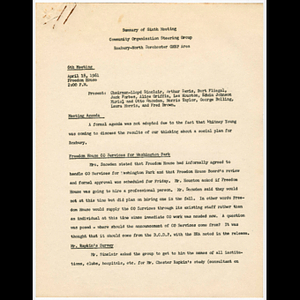 Documents concerning community organization steering group meeting held April 18, 1961