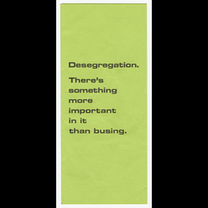 Brochure from the Massachusetts Research Center about busing for desegregation