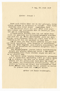 Letter from Arthur and Paula Kronberger to the Hirsch family, June 14, 1937