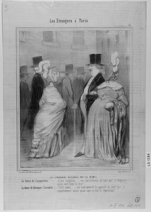 Les ÉTRANGERS DÉVISAGÉS PAR EUX MÊMES. La dame de Carpentras. - C'est singulier.... ces parisiennes ne sont pas si élégantes qu'on veut bien le dire!.... La dame Quimper-Corentin. - C'est inoui.... ces habitantes de la capitale, ne sont pas si coquettement mises qu'on leur en fait la réputation!...