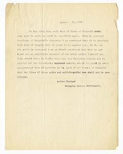 Statement by Arthur Howland, August 20, 1927