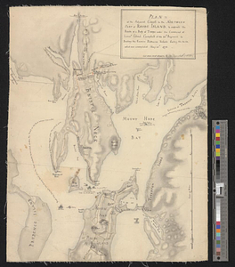 Plan of the adjacent coast to the northern part of Rhode Island, to express the route of a body of troops under the command of Lieut Colonel Campbell of the 22d: Regiment to destroy the enemies batteaux, vessels, galley &c &c &c which was accomplished May 25th 1778