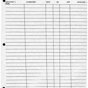 Festival Puertorriqueño de Massachusetts staff sign-in/sign-out sheet, 1994