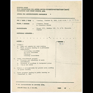 Agenda for administrative conference on October 16, 1962
