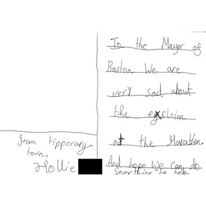 Letter of support from a child in Tipperary, Ireland