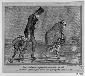 Une partie de campagne pendant le joli mois de mai. - Du courage.., Adélaïde, nous n'avons plus qu'une petite lieue à faire!...