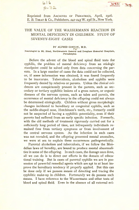 The value of the Wassermann reaction in mental deficiency in children: study of seventy-eight cases