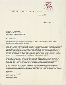 Letter from Vernon Cox to Mr. R. W. Wildman (July 6, 1981)