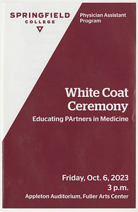 White Coat Ceremony program for the students of the Physician Assistant Studies at Springfield College (October 6, 2023)
