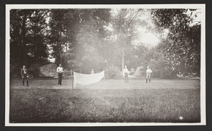 Four men playing doubles tennis in Mattapan, Dorchester, Mass., undated