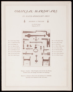 Colonial hardware in hand wrought iron, Myron S. Teller, 280 Wall Street, Kingston, New York
