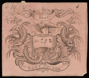 Label for unidentified fabric dealer, location unknown, undated