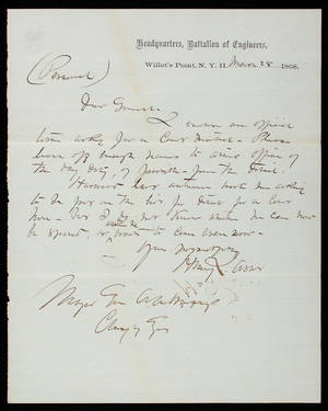 Henry L. Abbot to Major General Humphreys, March 28, 1868 (1)