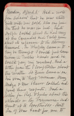 Thomas Lincoln Casey Notebook, February 1890-May 1891, 55, Monday April 6