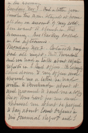 Thomas Lincoln Casey Notebook, October 1891-December 1891, 42, in the evening. Sun Nov 1
