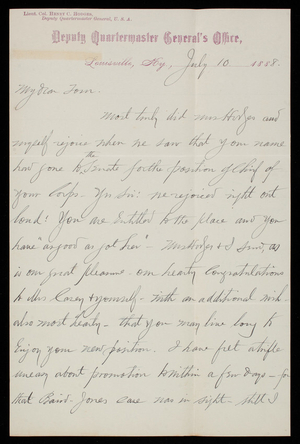 Henry Hodges to Thomas Lincoln Casey, July 10, 1888