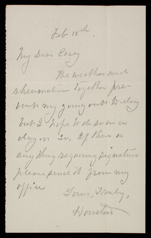 D. C. Houston to Thomas Lincoln Casey, February 15, 1887
