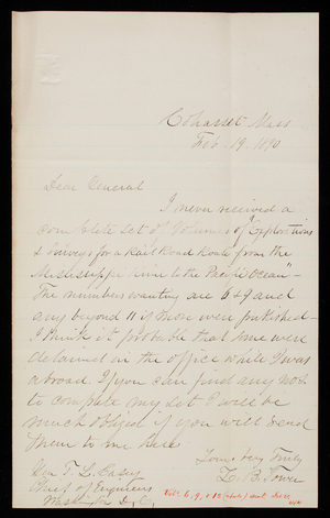 [Zealous] B. Tower to Thomas Lincoln Casey, February 19, 1890