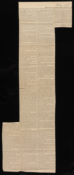 Newspaper clipping: ""Fort Leavenworth"" Kansas City Times, March 19, 1888