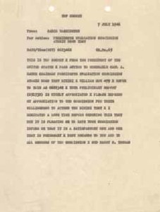 Communication from Harry S. Truman to Evaluation Commission Atomic Bomb Test (copy), 7 July 1946