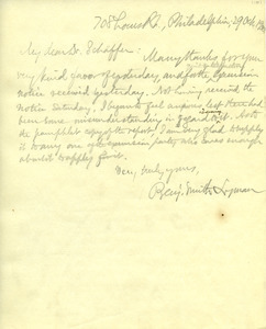 Letter from Benjamin Smith Lyman to Charles Schäffer
