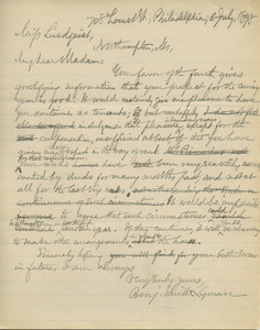 Letter from Benjamin Smith Lyman to Mrs. Lindquist