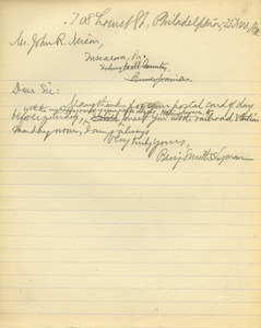 Letter from Benjamin Smith Lyman to John R. Neison