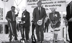Ceremonial groundbreaking: group including Gov. William Weld (center), flanked by Gordon Oakes and Corinne Conte