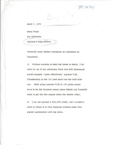 Memorandum from Jay Michaels to Barry Frank