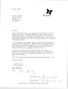 Letter from Betsy Nagelsen to Ron Samuels