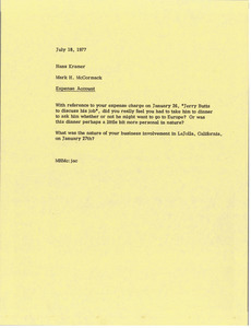 Memorandum from Mark H. McCormack to Hans Kramer