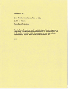 Memorandum from Judy A. Chilcote to John L. Macklin, Ernie Green and Peter A. Kuhn