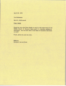 Memorandum from Mark H. McCormack to Jan Steinmann