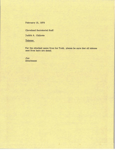 Memorandum from Judith A. Chilcote to Cleveland secretarial staff