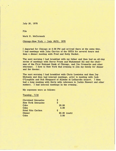 Memorandum from Mark H. McCormack concerning his recent trips to Chicago and New York from July 18 to 21, 1978