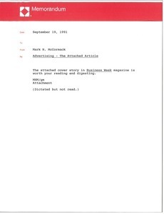 Memorandum from Mark H. McCormack to unknown recipient