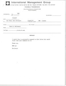 Fax from Mark H. McCormack to Ian Todd and Eric Drossart