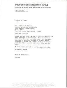 Letter from Mark H. McCormack to William P. Ficker