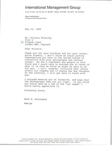 Letter from Mark H. McCormack to Hilaria McCarthy