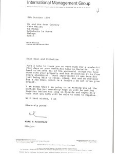 Letter from Mark H. McCoramck to Mr. and Mrs. Sean Connery