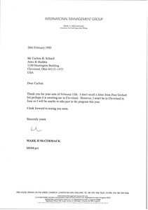 Letter from Mark H. McCormack to Carlton B. Schnell