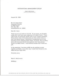 Letter from Mark H. McCormack to W. Carter Hoerr