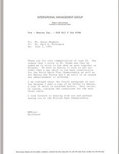Fax from Mark H. McCormack to Kenzo Okamura