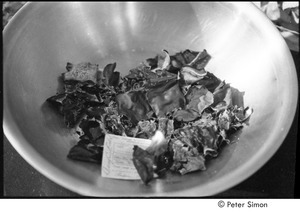 Resistance rally: burned draft cards in a bowl