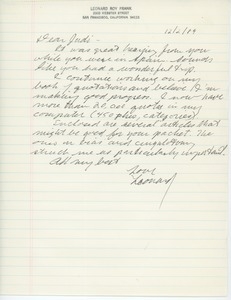 Letter from Leonard Roy Frank to Judi Chamberlin