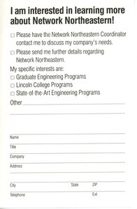 Network Northeastern business reply card