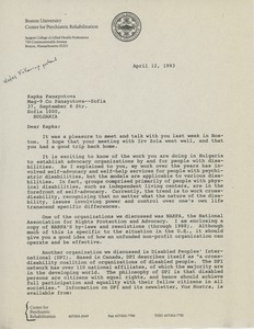 Letter from Judi Chamberlin to Kapka Panayotova